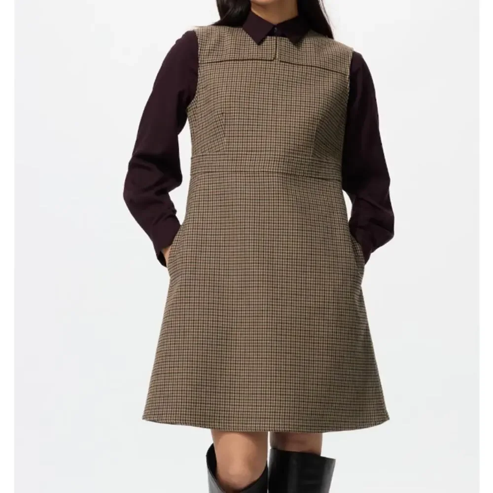 Uniqlo Double Face Mini Dress in Brown Check